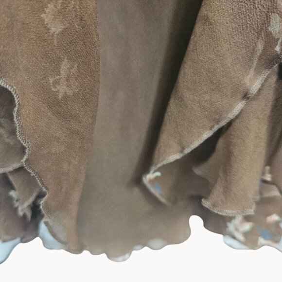 Fairy Cottage Core Dress Frilled Layer Midi Silk Brown Floral 12 Nicole Miller - Picture 13 of 16